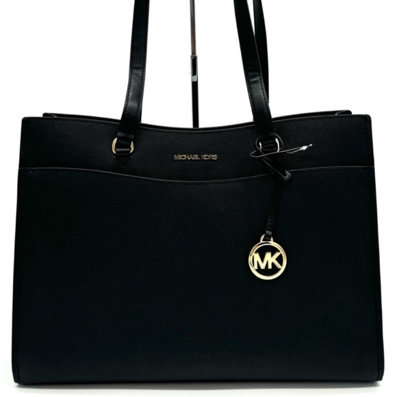 Michael Kors Large MF Pocket Shoulder Tote Bag Black/Gold - Picture 1 of 13